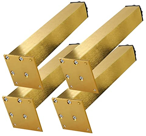 Möbelfüße einstellbar möbelfüsse gebürstetes Gold Möbelbeine Aluminiumlegierung Platz Schrankfüße Metall Verstellbare Sofa quadratisch Bettbeine,Tisch,möbelgleiter bankfuesse,4 Stück (20cm)