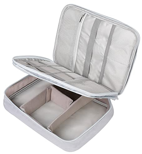 Romon Câbles Organisateur, Sac de Rangement de Câble Etanche, Organisateur de Sac de Câble Universel, pour Chargeur, Banque D'alimentation Portable, Tablette, Câbles, Caméra (Grand, Gris)