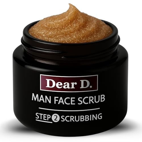 Dear D Scrub Viso Uomo | Crema Scrub Viso Uomo Ad Azione Purificante, Illuminante Ed Esfoliante | Perfetto Per Pelli Grasse E Secche | Pratico Formato Da 50 ML
