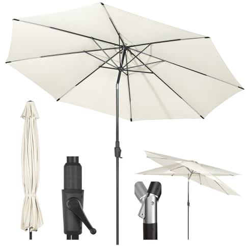 Sekey 350cm Sonnenschirm mit Kurbel und Auto Kippen,Marktschirm für Terrasse,Balkon & Garten,Windfest Stabil UPF 50+,Graubeige,Rund