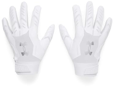 Under Armour Men's F9 Nitro Football Gloves, (100) White/Distant Gray/Metallic Silver, Medium