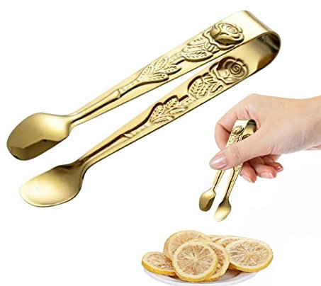 GYOUZA Servir Cocina - Pinzas para azúcar Acero Inoxidable Patrón Rosa | Pequeñas Cocina para Aperitivos, Fiestas té, cafetería, postres