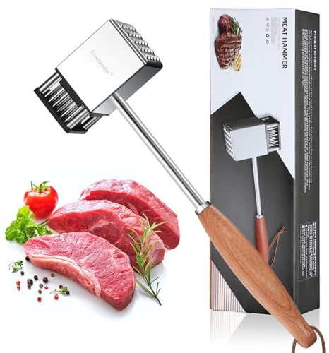 Freelander 2 in 1 Attendrisseur à Viande INOX 304, Attendrisseur de Viande avec 36 Lames d'acier et 25 Pointes de Marteau, Marteau Viande Attendrisseur avec Manche en Bois, pour Steak, Porc et Poulet