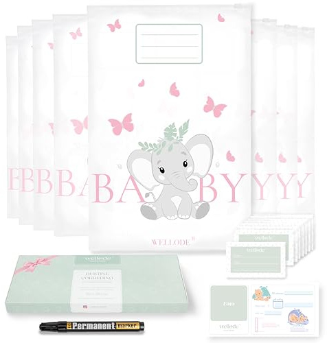 Wellode® 8 Bustine Corredino Neonato Ospedale con Pennarello - Sacchetti Cambio Neonato Riutilizzabili per Asilo e Viaggi - Idea Regalo Nascita Baby Shower e Lista Nascita Bebè