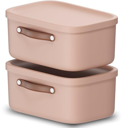 Rotho Maloja 2er-Set Aufbewahrungsbox mit Deckel 12 l, Kunststoff, rosa, 12 (39.5 x 26.5 x 17.7 cm)