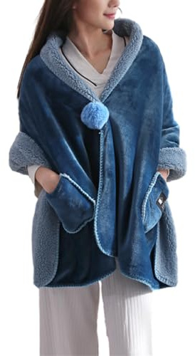 osiuujkw Mantella in Pile Calda e Accogliente per Le Donne, resta Aderente con Stile, Giacca da Letto in Morbido Pile con Bottoni e Tasche, in Poliestere Leggero, Blu