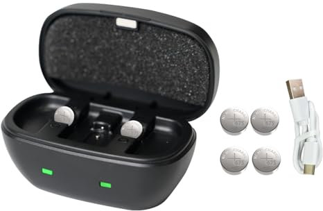 Wokyo Baterías recargables para audífonos y cargador para amplificadores de audífonos 675, cargador de batería con 4 pilas recargables de botón