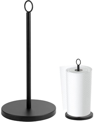 QWORK® Portarotolo da Cucina, Porta Scottex in Acciaio Inossidabile Nero, Porta Rotolo con Base Appesantita