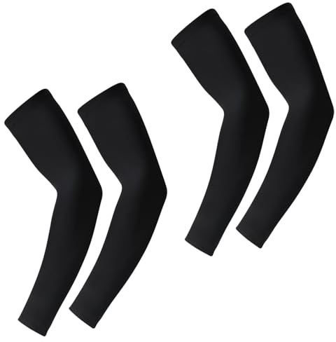 Uppsättning av 2 kompressions-armvärmare, armvärmare kvinnor män UV-skydd ärmar, solskydd ärmar, tatueringsarmskydd för män, elastiska, ventilerande armband, för basket, volleyboll, svart, En Storlek