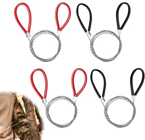 Sierra de cable de acero inoxidable, 4 piezas de sierra de cuerda de bolsillo de mano, kit de supervivencia de motosierra de emergencia para cortar árboles de supervivencia al aire libre, equipo de