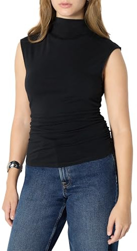 Amazon Essentials Top Senza Maniche a Collo Alto, Vestibilità Aderente Donna, Nero, L