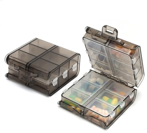 KMFYMPT 2 stycken tablettlåda 7 dagar, 12 fack, pillerask vikbar, tablettförvaring på resan, lämpliga handväskor eller byxfickor, för förvaring av medicin