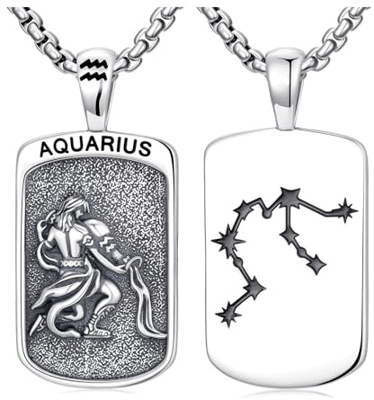 PROESS Zodiac Aquarius Necklace 925 Sterling Silver Constellation Necklace Horoscope Astrology Pendant Zodiac Jewellry Gift for Men Women