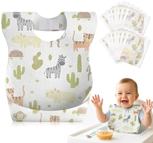 Lictin Disposable Bibs Baby,20/50pcs Individually,BLW,Indoor/Outdoor/Travel | Baby Weaning Bib with Food Catcher Pocket, Soft, Waterproof, Convenient,Adjustable,Individually Wrapped