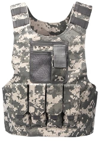 TOLLION Kids Tactical Vest, Adjustable Army Costume Outdoor Airsoft Paintball Game Vest Combat Vest for Boys Girls (ACU Camouflage,8-14 Years)