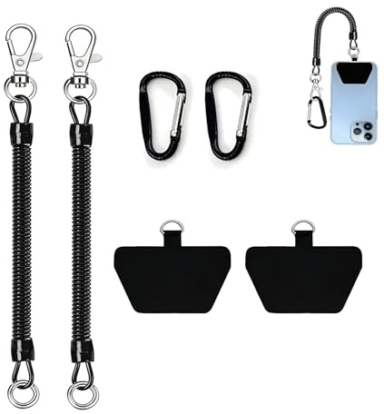Zuahaly Chaîne de téléphone portable avec câble spiralé flexible, lanière de sécurité anti-chute et anti-vol, porte-clés longe universel compatible iPhone Samsung Huawei et la plupart des smartphones