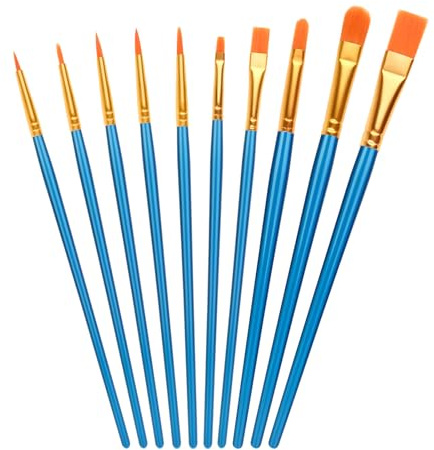 Artists Paint Brushes, 10 PCS Nylon Hair Acrylic Paint Brushes Set for Acrylic Oil Watercolor Gouache Painting Face Model (Deep blue)