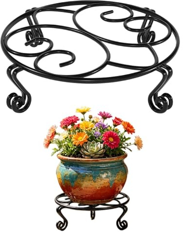 Generisch Supporto per fiori in ferro battuto, 30 cm, portavaso rotondo, stile vintage, per terrazzo e giardino (nero)