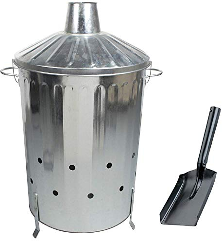 CrazyGadget 90 Litre 90L Extra Large Galvanised Metal Incinerator Fire Burning Bin with Special Locking Lid + Free Ash Shovel