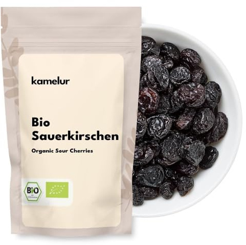 1kg de cerises acides BIO séchées et dénoyautées - cerises acides mûries au soleil de la meilleure qualité biologique, non sucrées et sans additifs