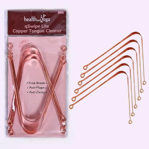 HealthAndYoga™ qSwipe Lite Copper Tongue Cleaners (Pack of 6) – Prevents Bad breath, Improves taste- Flexible, Curved ends provide good grip – Complete Oral Care/Hygiene for Travel/Office/Home