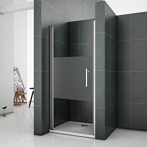 90x185 cm Box Doccia Per Nicchia Porta Battente Vetro Temperato 6mm Semitrasparente Anticalcare Satinato Opaco