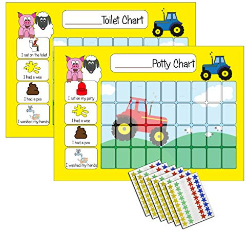 kids2learn Potty Training Reward Chart & Toilet Training Star Chart for Toddlers (TWIN PACK) with 270 Star Stickers Tractor Themed