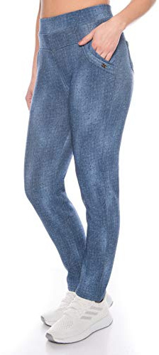 Kendindza Termiska leggings för kvinnor jeanslook fodrade med innerfleece basic ogenomskinliga, Blå | Mönster 1, L
