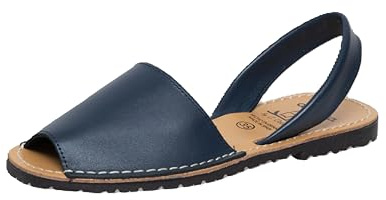 Avarcas spanska damer läder sandaler sandaler sandaler platta menorquinas mörkblå, - Mörkblå - 39 EU