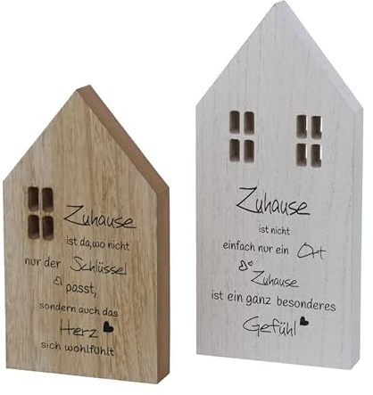 RiloStore 2 Stück Deko Haus - Zuhause - Holzhaus Aufsteller grau Weiss braun maritim n221 Shabby Chic Dekohaus Häuser Schlüssel Herz Raumdeko Holzhäuser Geschenkset Home Sweet Home