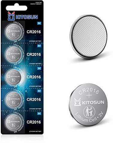 Kitosun Pilas de botón de Litio CR2016 3V - 3 Volt CR 2016 Batería para Uso en Llaves con Sensor Mando Garaje Relojes Elementos vestibles Dispositivos médicos Pila Llave Coche (5 Piezas)
