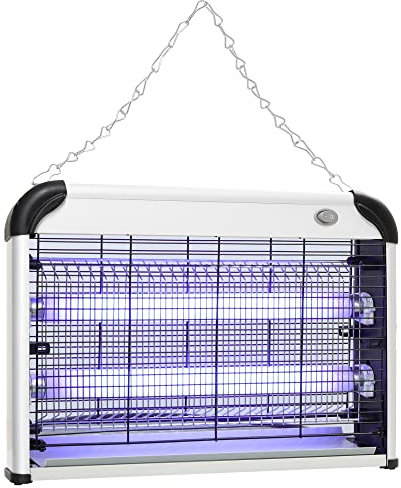 Outsunny Electric Fly Zapper, 20W Electric Fly Killer, Wall Hanging Bug Zapper Indoor & Outdoor Attracting Insect Mosquito Killer, Silver Tone