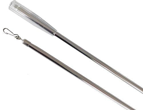 Schleuderstab/Gardinenstab 125 cm aus ME-Rohr 9 mm stabil für schwere Vorhänge, Gardinen oder Paneelwaagen mit Griff + Verschlusshaken in 2 Farben (nickel glanz)