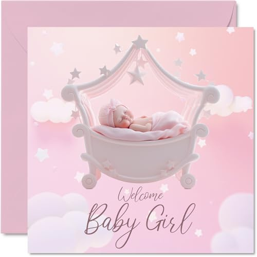 Stuff4 Biglietto di auguri per neonata – Welcome Baby Girl – Biglietto di congratulazioni per neonata con scritta Well Done Congrats New Cards, regalo di benvenuto nel mondo, 145 mm per genitori