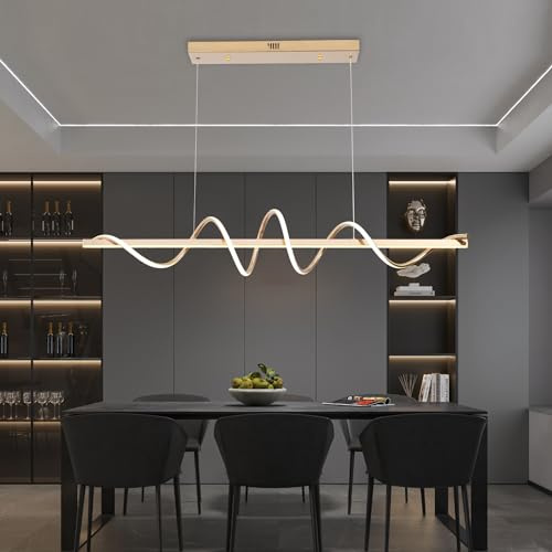 Likflyer Suspension LED Lampe à Suspension Table à Manger Luminaire à Suspension, Avec Télécommande Lampe Suspendue Moderne Salle à Manger Salon Chambre Cuisine (L120cm, Or électrolytiqu)