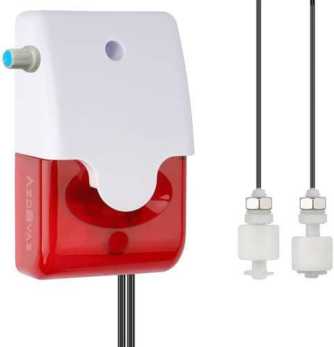 High / Low Water Level Sensor Detector Alarm 120 dB Red Strobe Siren, Adjustable Alarm Volume, Sump Bobber Water leak Sensor,16.4ft Probe Cord, Suitable for Water Tank/Aquarium, Swimming Pool/Basement
