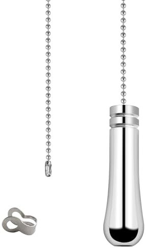 KingYH Bathroom Light Pull Cord Handle Chrome Cylindrical Pendant Extension Bathroom Toilet Light Ceiling Fan Switch (Chain, 85CM)
