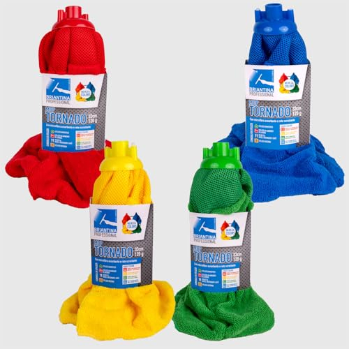 La Briantina Mop Tornado 33 cm 123 g Professional, Doppia Tessitura Microfibra e Rete in Poliestere, Filetto Universale, Colori Assortiti
