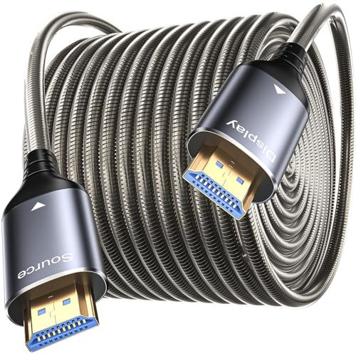 Txtcu Câble Fibre Optique HDMI 8K 30m, Armure en Acier Fibre Câble HDMI 2.1 48gbps Super Haute Vitesse 8K@60Hz HDR Dynamique EARC Dolby HDCP 2.2 et 2.3 pour HDTV/Projecteur/Home Cinéma/Tv Box/PS5