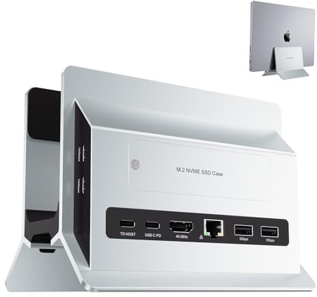 PULWTOP MacBook Docking Station, Vertical USB C Docking Station with M.2 NVMe SSD Case, 4K and 60 Hz, 2 x USB C10 Gbps, DockingStation Laptop Stand Compatible with MacBook, Mac mini and Laptop