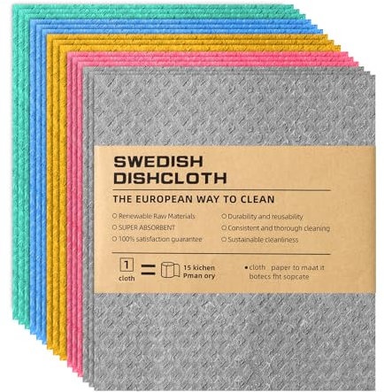 Votoko 15 Stücke Schwammtuch für Küche, Saugfähige Geschirrtücher, Putzlappen aus Zellstoff, Reinigungstuch Wiederverwendbare Küchentücher, Küchenlappen