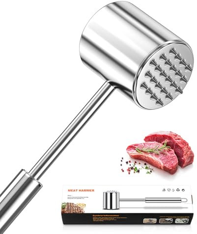 HOOMIL Batticarne in Acciaio Inox, Antiaderente E Lavabile in Lavastoviglie per Carne, Bistecche E Cotolette, Argento
