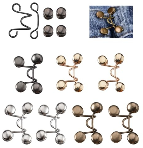 8 Pares Botones para Vaqueros, Cinturilla Ajustada Botones Ajustables, Botones de Jeans sin Coser Cinturón, Desmontable Botón Pantalones Hacer Más Estrecho, Clip para Apretar Pantalones Reutilizable