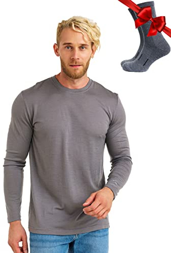 Merino.tech Maglia Termica Lana Merino Uomo - 100% Intimo Termico Lana Merino Uomo Leggero, Medio, Pesante con Calzini (165 Perfect Grey, Small)