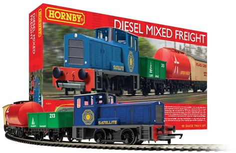 Hornby R1292M Diesel Mixed Freight Train Set - 00 Gauge Model Railway with Shunter Locomotive, 3 Wagons, Oval Track & Controller, Complete Starter Kit for Industrial Layouts
