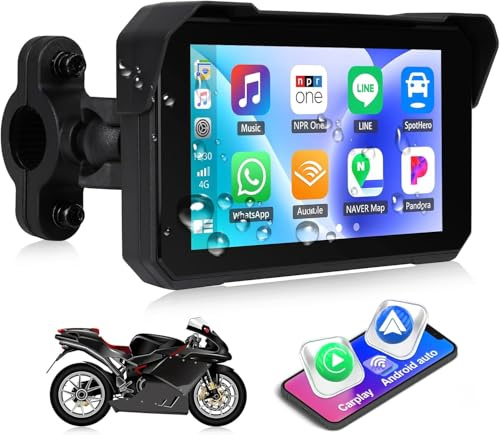 [2025] CAMECHO Carplay Motorrad Navi Display für Moto, 5 Zoll HD IPS Touchscreen IP68 Wasserdicht Motorcycle Navigationsgeräte mit Wireless Carplay Android Auto Bluetooth 5.0
