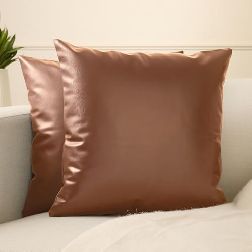 Encasa XO Fundas de cojín de Piel sintética 40x40 cm Broncearse | Juego de 2 Fundas Decorativas | Fundas de cojín Modernas de Estilo rústico para Exteriores, Sala de Estar, Dormitorio y sofá