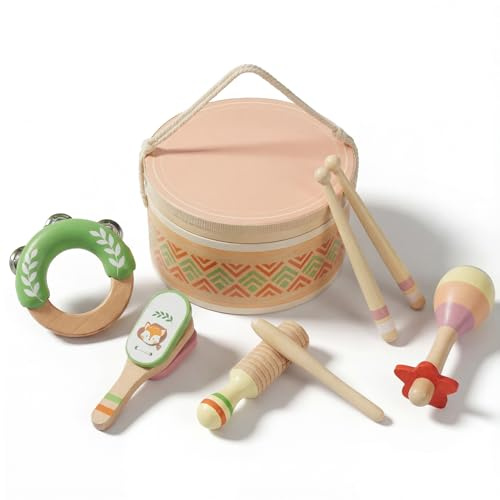 Wooden Musical Instruments Set for Toddlers, Natural Wood Percussion Instruments Xylophone Gift Set for Girls Boys Kids ,Preschool Educational Musical Toys with Storage Bag (Green Set)