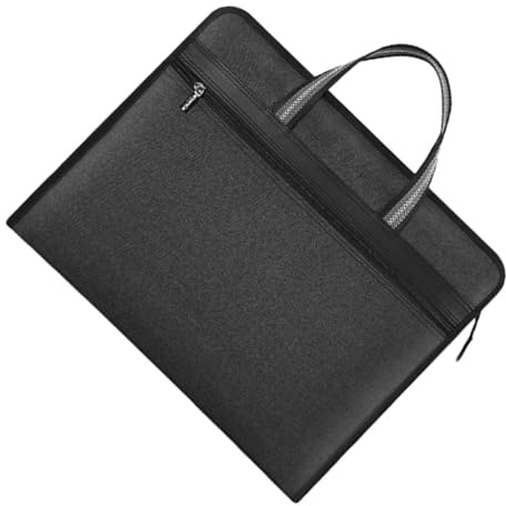 CRAFTHROU Black Canvas Document Bag with Multilayer Design and Zipper Closure, Portable File Folder for Quick Access and Easy Categorization, for Formal Occasions and Traveling