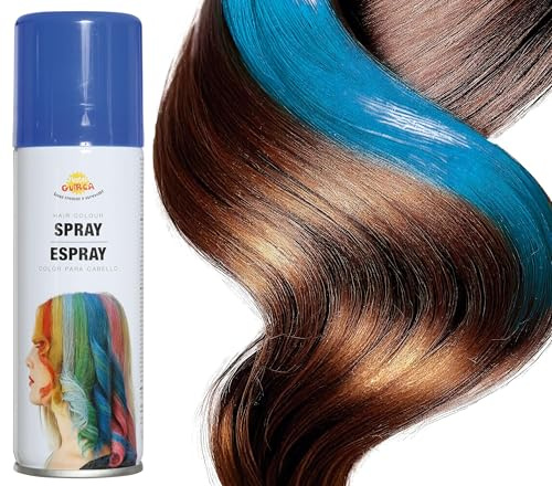 FIESTAS GUIRCA | Spray de Maquillage pour Cheveux Bleu (125ml) - Spray Bleu pour Déguisements d'Halloween, Carnaval, Anniversaires et Célébrations - Pour Tous